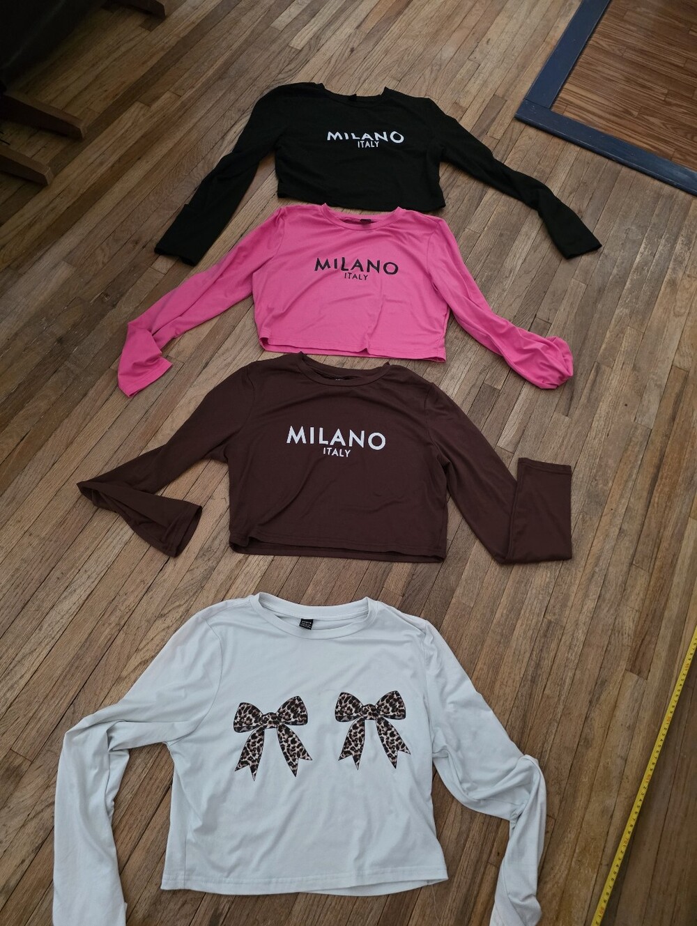 SHEIN Black,Pink, Brown & White Milano Crop Tops - Long Sleeve Lot Of 4